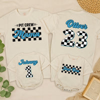 Fast One Birthday Racing Tee for Boys Checkered Flag Theme Personalized Family Pit Crew Shirts 1st Birthday Outfit Custom Name