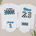Fast One Birthday Racing Tee for Boys Checkered Flag Theme Personalized Family Pit Crew Shirts 1st Birthday Outfit Custom Name
