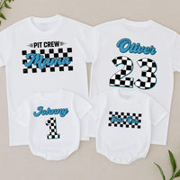 Fast One Birthday Racing Tee for Boys Checkered Flag Theme Personalized Family Pit Crew Shirts 1st Birthday Outfit Custom Name