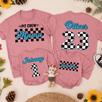 Fast One Birthday Racing Tee for Boys Checkered Flag Theme Personalized Family Pit Crew Shirts 1st Birthday Outfit Custom Name