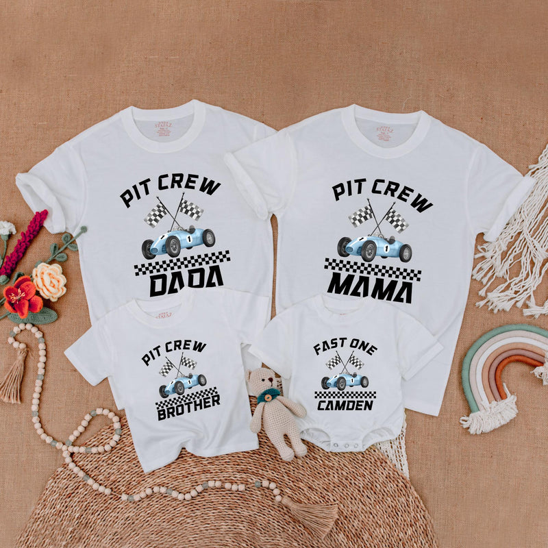 Fast One Race Car Birthday Outfit for Baby Boy with Matching Family Shirts Custom Names 1st Birthday Gift Racing Party Clothes