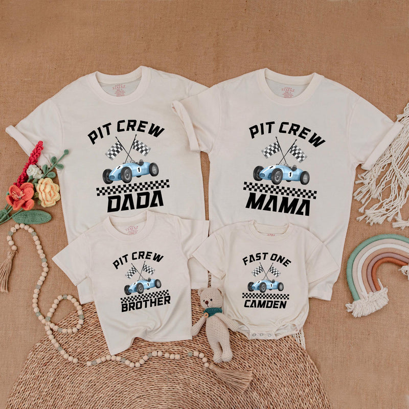 Fast One Race Car Birthday Outfit for Baby Boy with Matching Family Shirts Custom Names 1st Birthday Gift Racing Party Clothes
