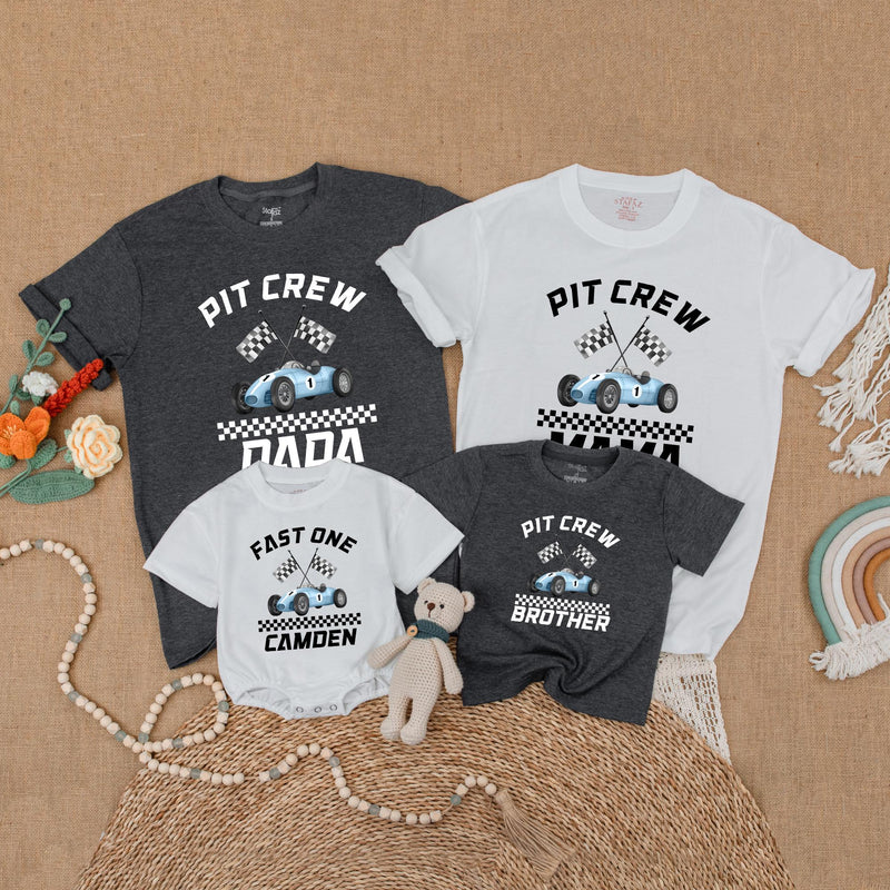 Fast One Race Car Birthday Outfit for Baby Boy with Matching Family Shirts Custom Names 1st Birthday Gift Racing Party Clothes