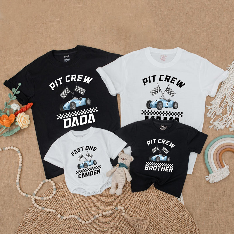 Fast One Race Car Birthday Outfit for Baby Boy with Matching Family Shirts Custom Names 1st Birthday Gift Racing Party Clothes