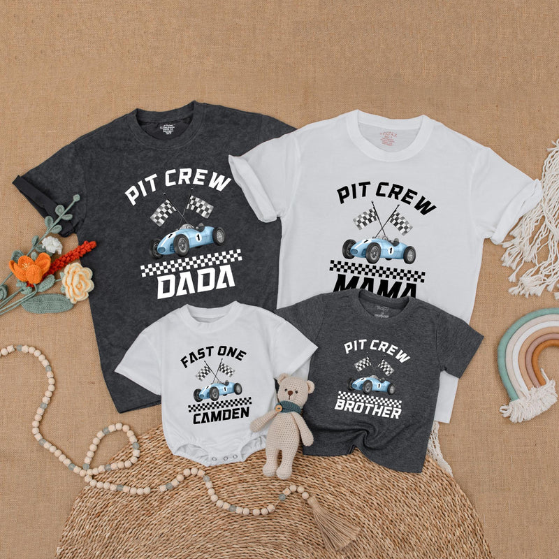 Fast One Race Car Birthday Outfit for Baby Boy with Matching Family Shirts Custom Names 1st Birthday Gift Racing Party Clothes