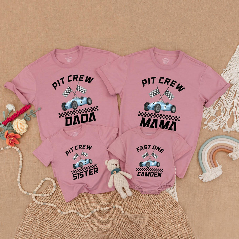 Fast One Race Car Birthday Outfit for Baby Boy with Matching Family Shirts Custom Names 1st Birthday Gift Racing Party Clothes