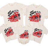 Fast One Race Car Birthday Outfit for Family - Pit Crew Mama, Dada, Sister, Brother Tees & Baby Romper for 1st Birthday
