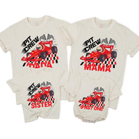 Fast One Race Car Birthday Outfit for Family - Pit Crew Mama, Dada, Sister, Brother Tees & Baby Romper for 1st Birthday