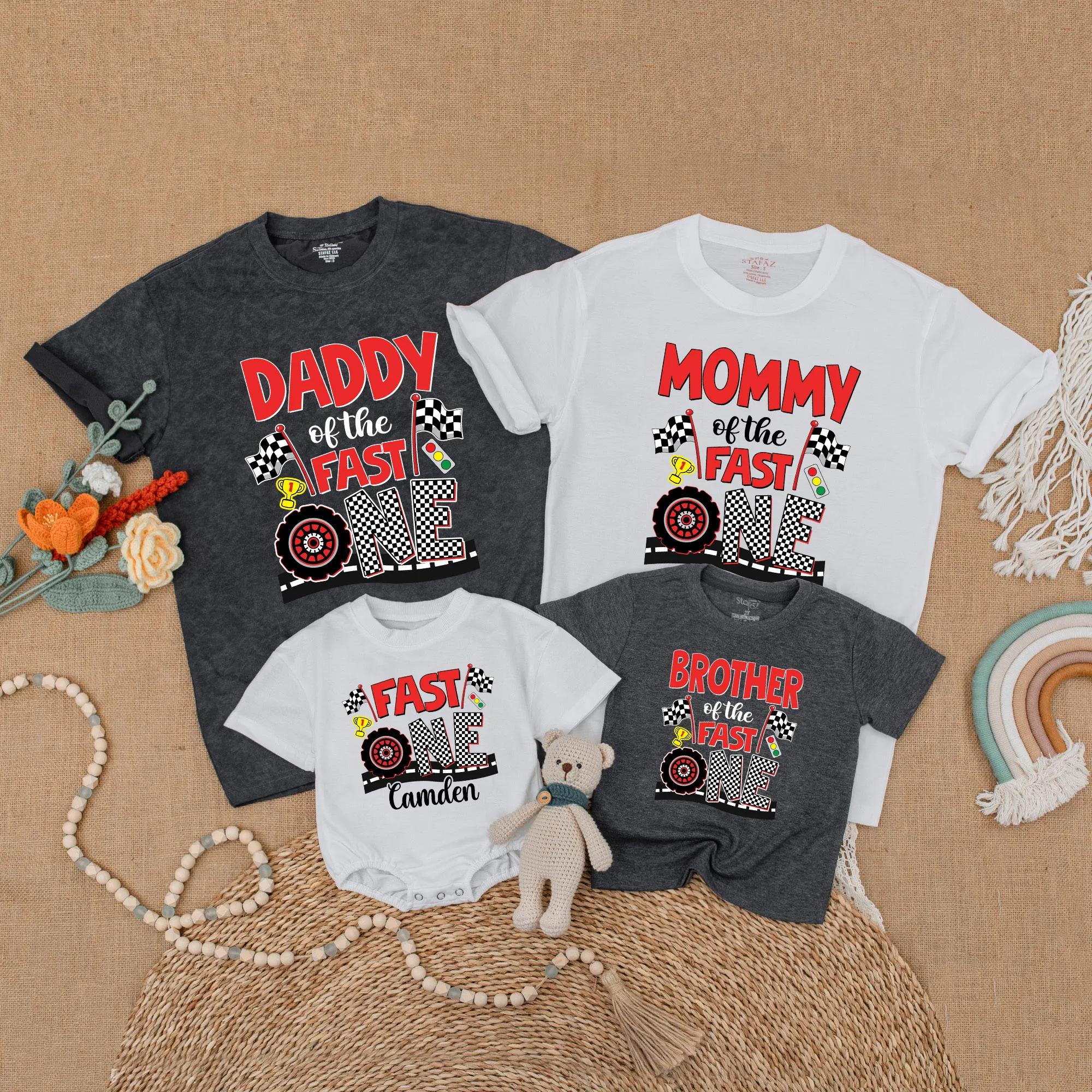 Fast One Race Car Family Shirts Vibrant Birthday Party Outfit for Boy or Girl Personalized First Birthday Gift Comfortable Cotton