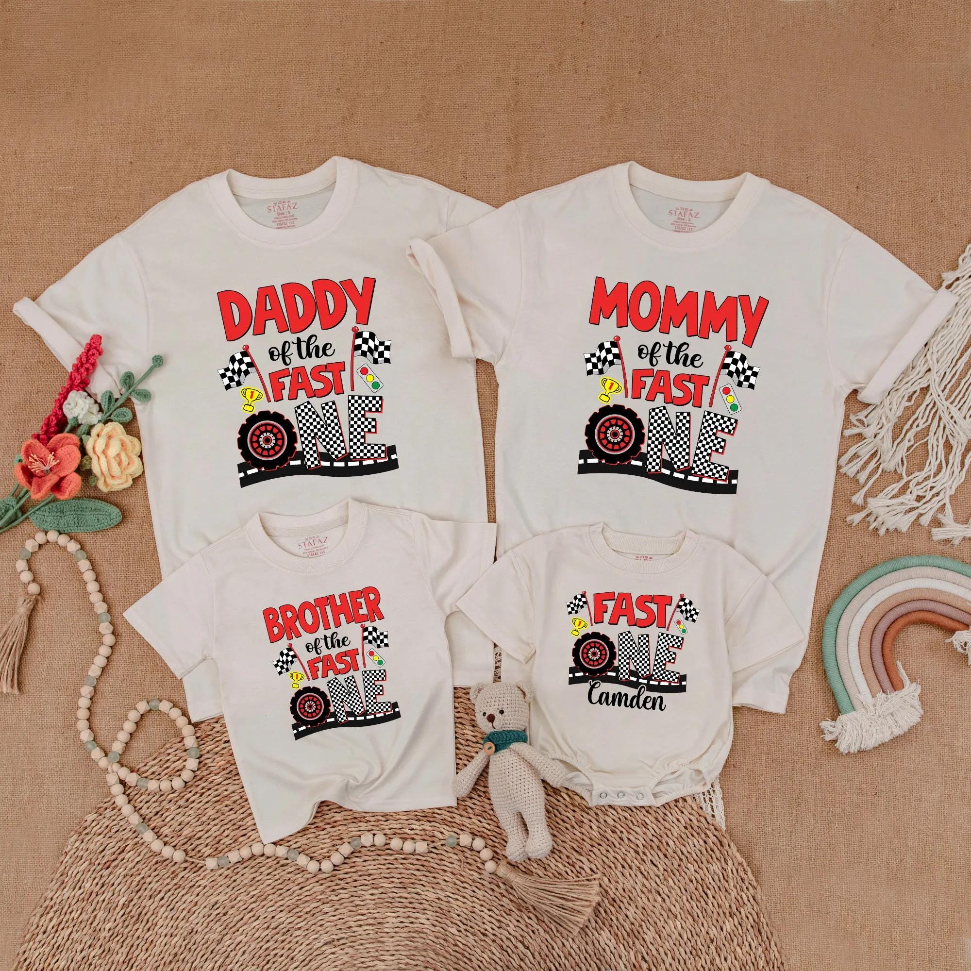 Fast One Race Car Family Shirts Vibrant Birthday Party Outfit for Boy or Girl Personalized First Birthday Gift Comfortable Cotton