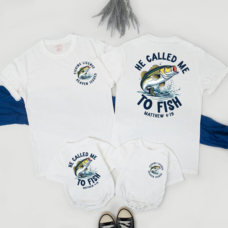 Father Son Christian Fishing Shirts with Leaping Bass Design Matthew 4:19 Faith-Based Outfit Matching Fishing Shirts for Dad and Son