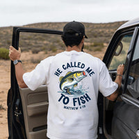 Father Son Christian Fishing Shirts with Leaping Bass Design Matthew 4:19 Faith-Based Outfit Matching Fishing Shirts for Dad and Son