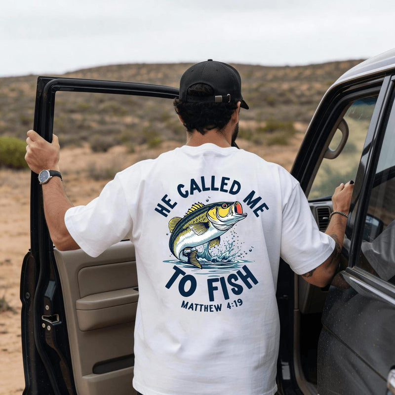 Father Son Christian Fishing Shirts with Leaping Bass Design Matthew 4:19 Faith-Based Outfit Matching Fishing Shirts for Dad and Son