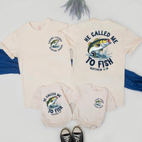 Father Son Christian Fishing Shirts with Leaping Bass Design Matthew 4:19 Faith-Based Outfit Matching Fishing Shirts for Dad and Son