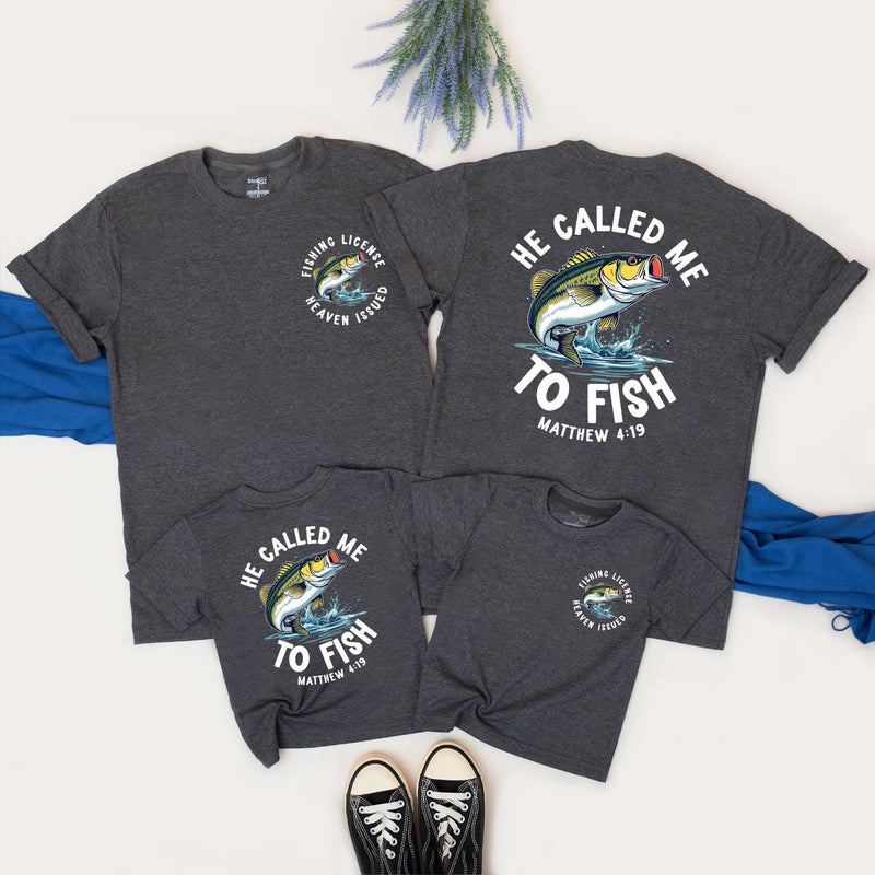 Father Son Christian Fishing Shirts with Leaping Bass Design Matthew 4:19 Faith-Based Outfit Matching Fishing Shirts for Dad and Son