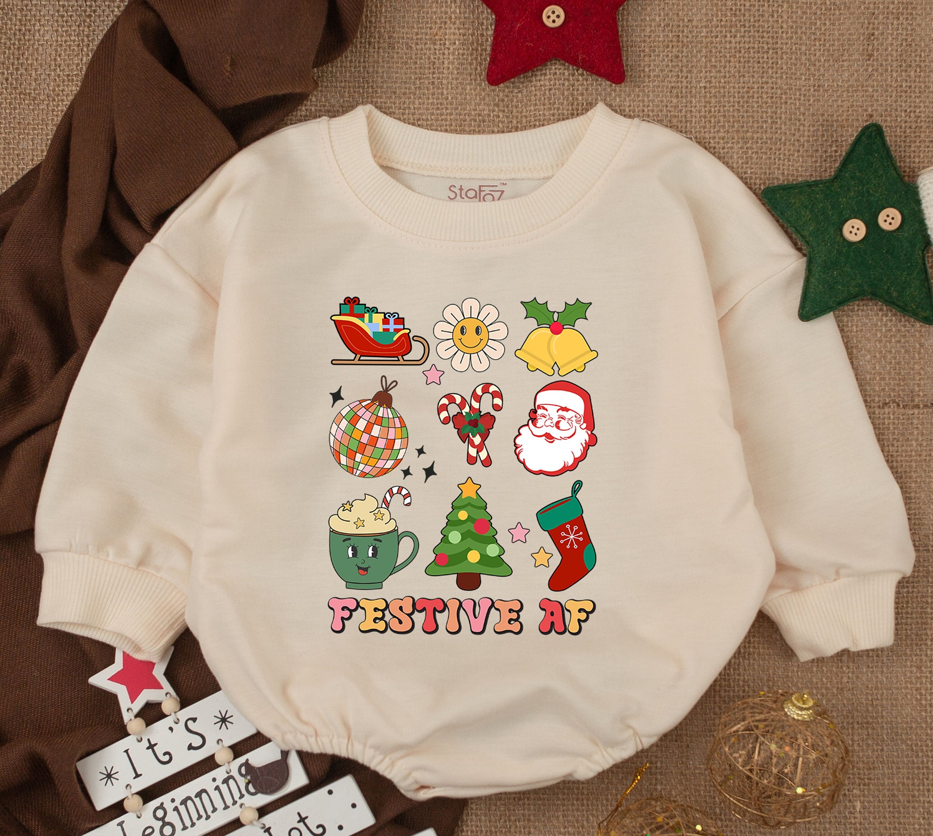 Festive AF Baby Romper Merry Christmas Outfit Santa Snowman Tree Fun First Xmas Gift Soft Comfortable Holiday Infant Apparel