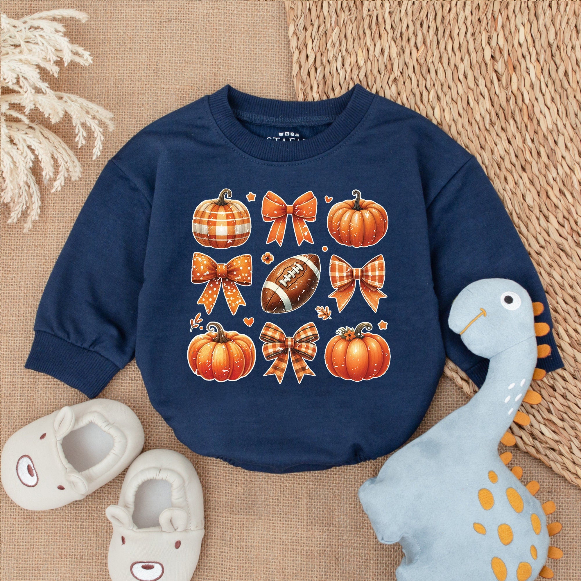 Festive Autumn Pumpkin and Football Romper for Baby Girl's First Thanksgiving Comfortable Cotton Fall Baby Shower Gift