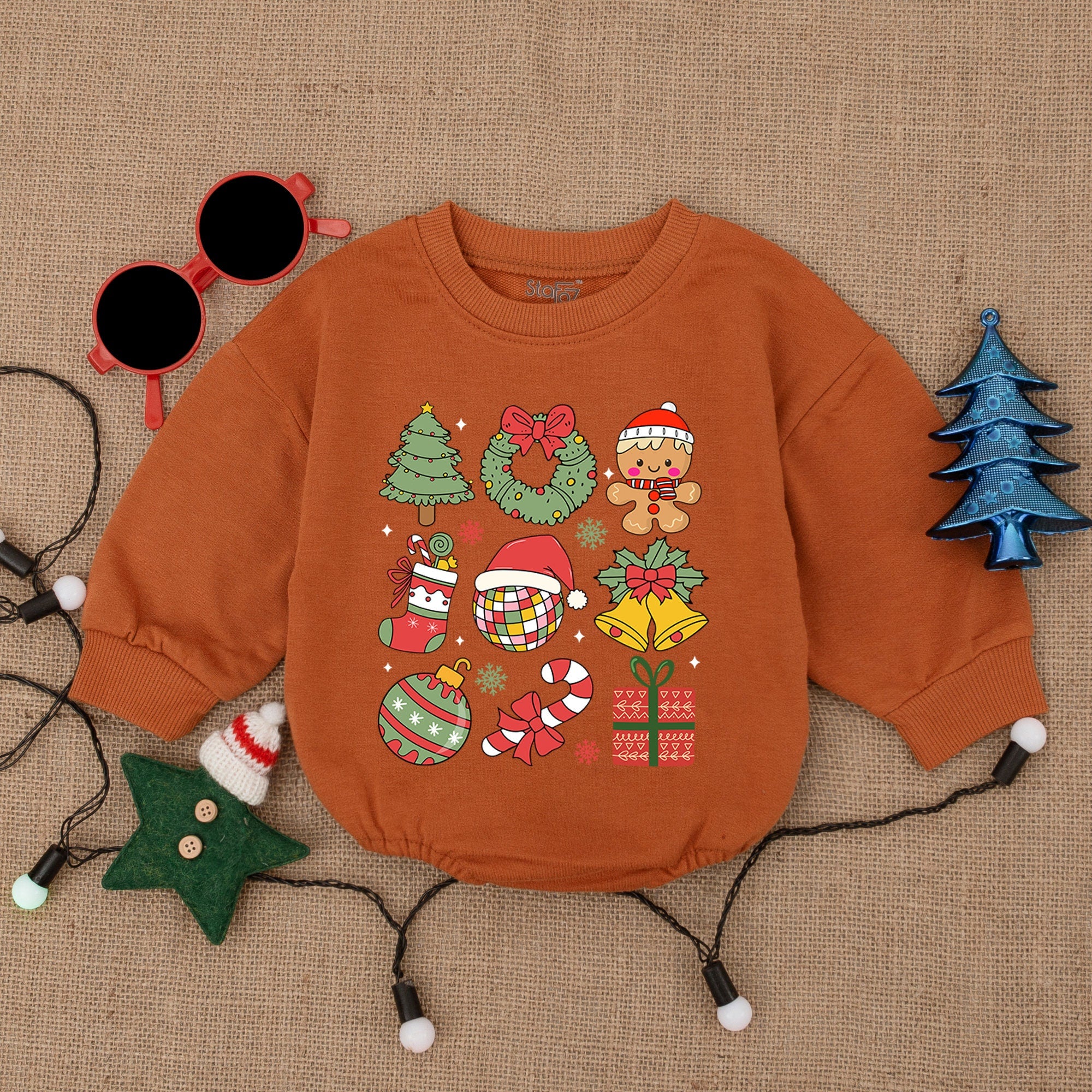 Festive Baby Christmas Bodysuit with Trees Gingerbread Candy Canes Holiday Infant Outfit Soft Cotton Romper Gift for Baby Shower