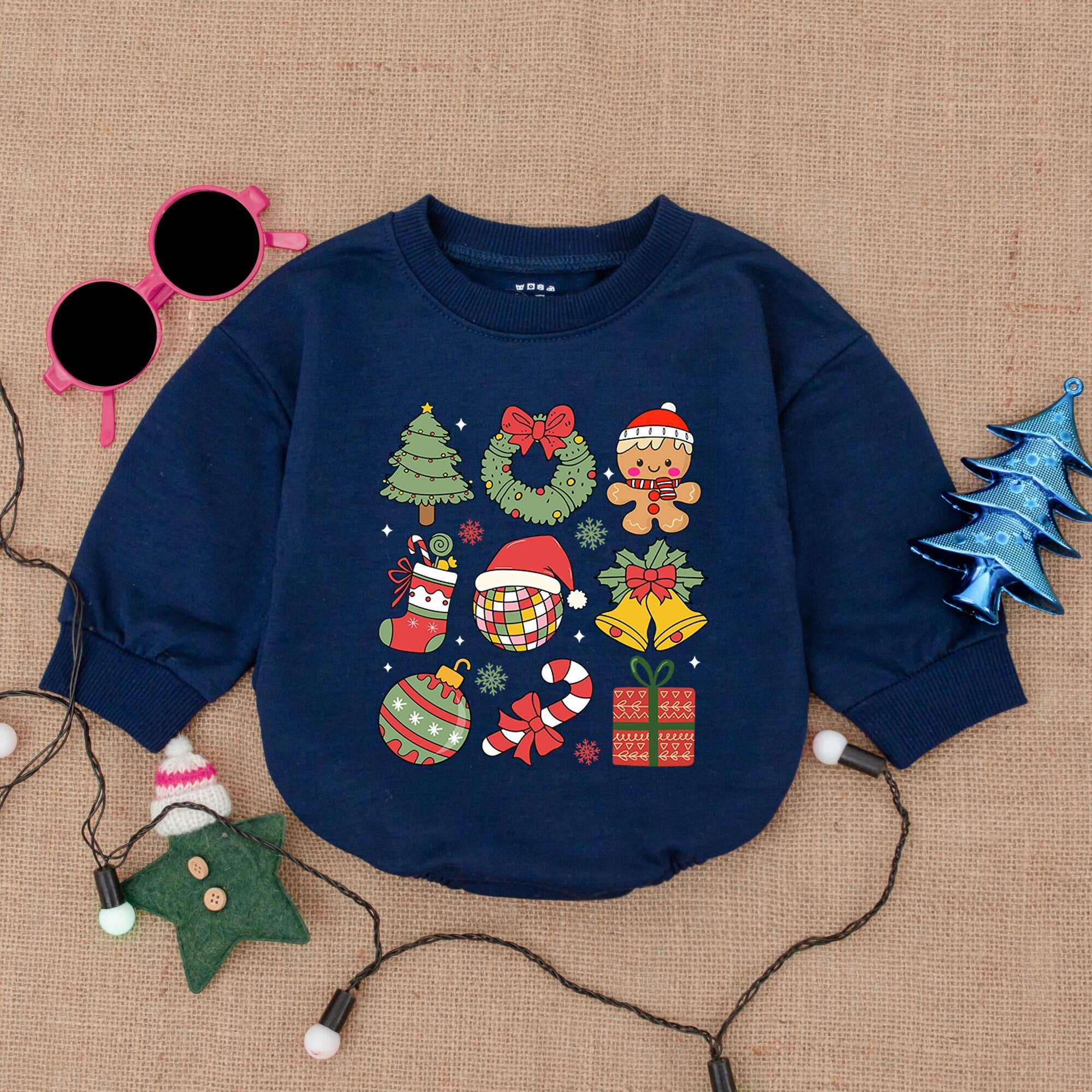 Festive Baby Christmas Bodysuit with Trees Gingerbread Candy Canes Holiday Infant Outfit Soft Cotton Romper Gift for Baby Shower