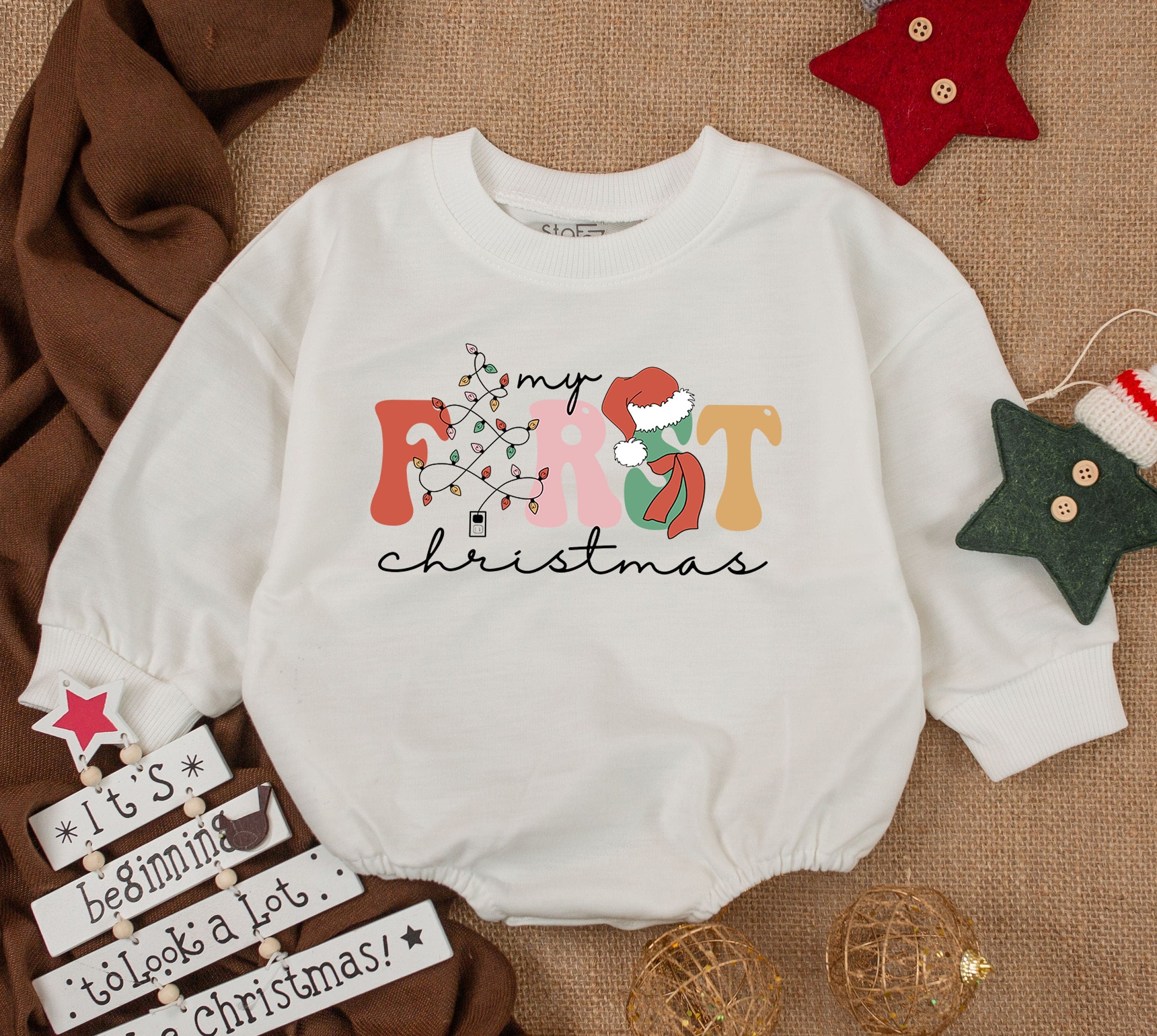 Festive Baby Romper My First Christmas Outfit Cute Infant Holiday Clothes Soft Cotton Bubble Suit Newborn Baby Shower Gift