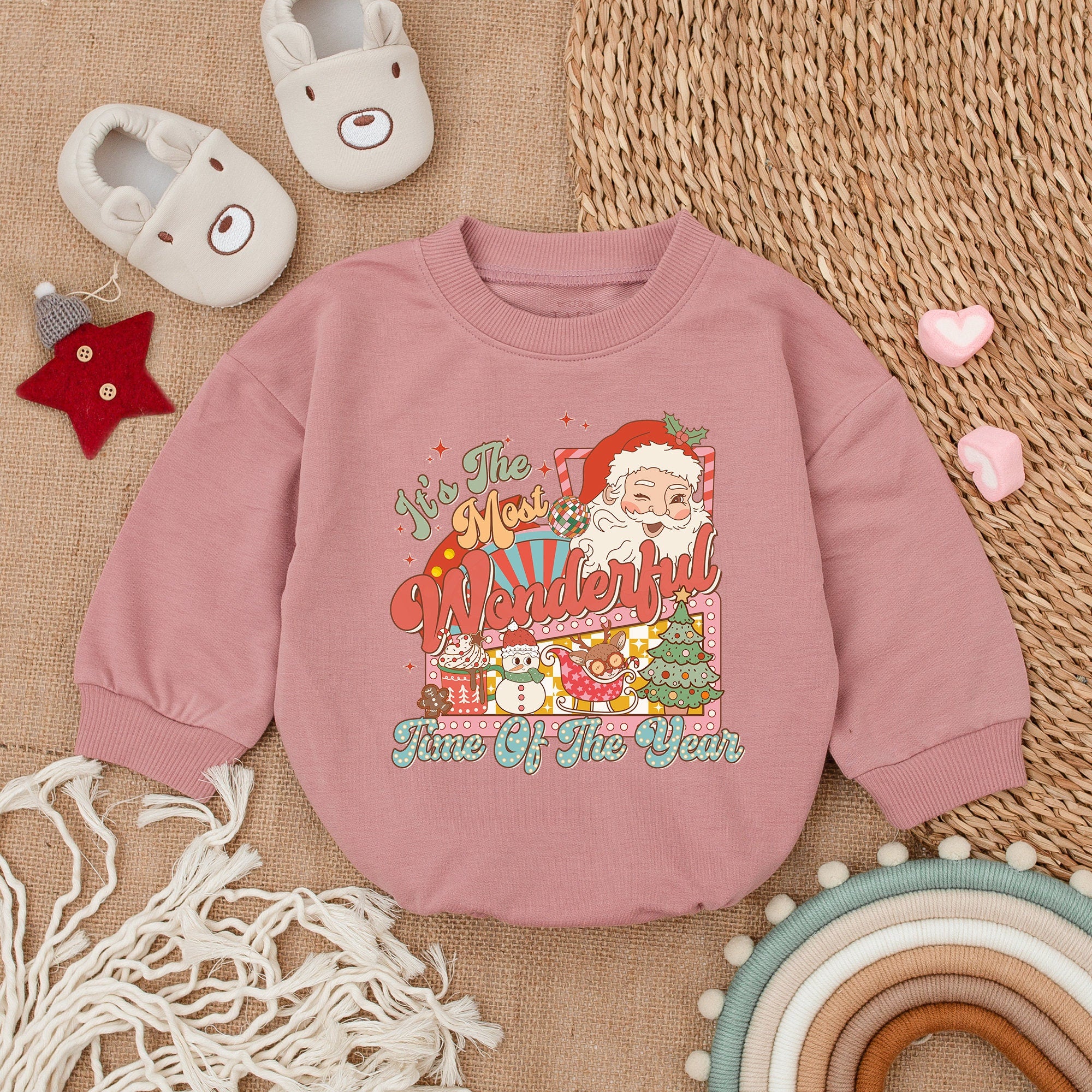 Festive Christmas Baby Romper with Santa Snowman Trees Holiday Outfit First Christmas Baby Clothes Soft Cotton Infant Wear