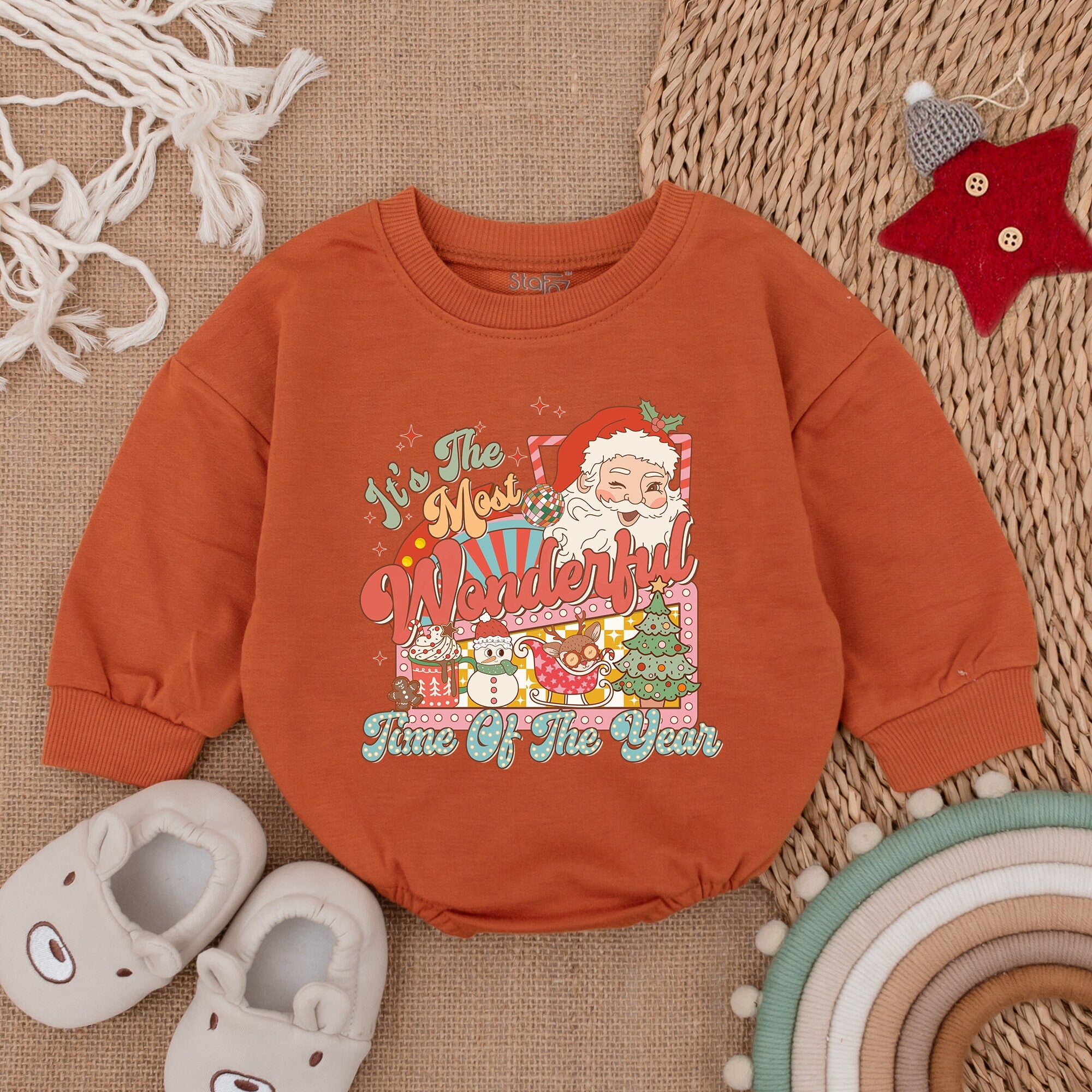 Festive Christmas Baby Romper with Santa Snowman Trees Holiday Outfit First Christmas Baby Clothes Soft Cotton Infant Wear