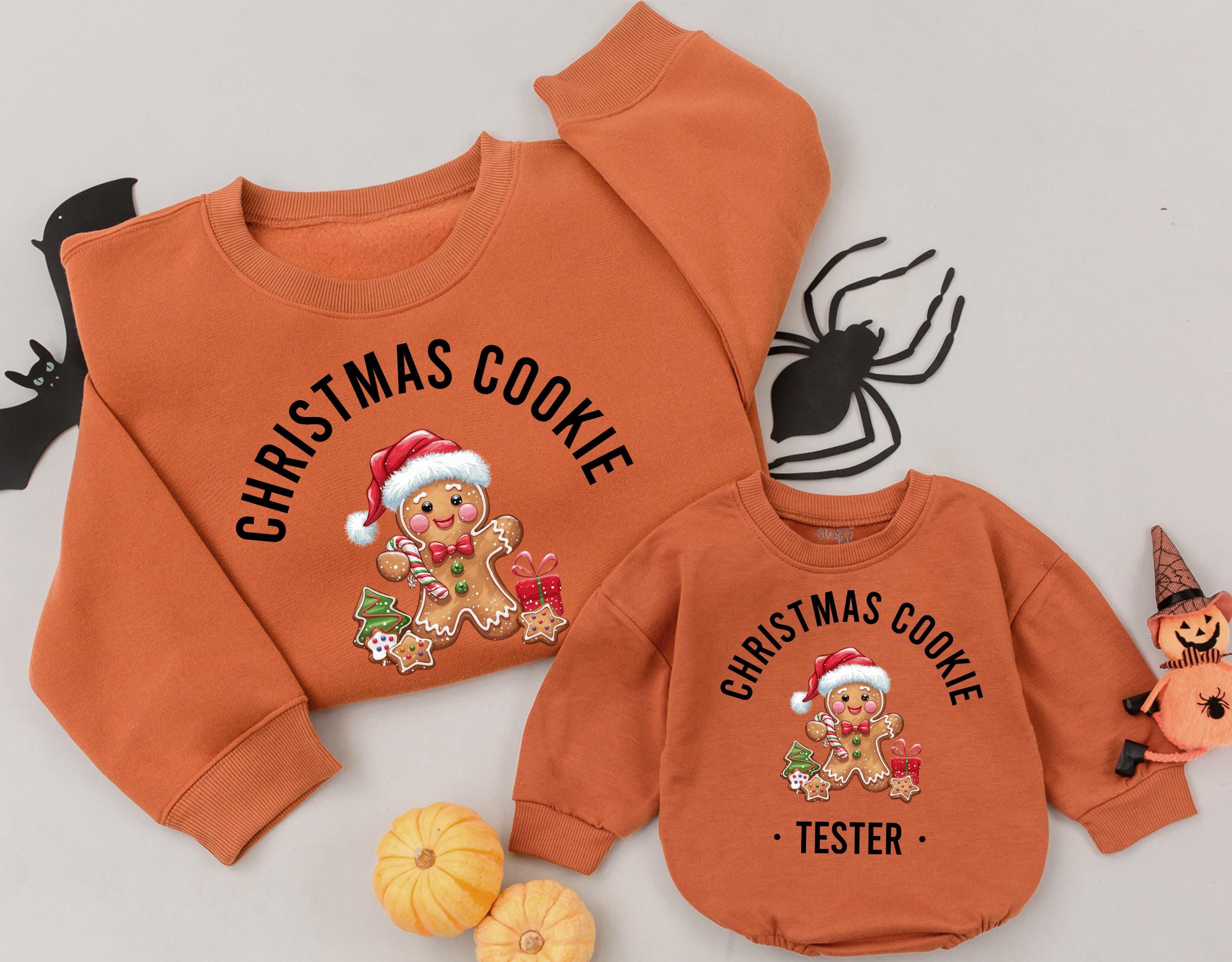 Festive Christmas Cookie Baker and Tester Sweatshirt for Mom and Baby Matching Outfit Cozy Holiday Gingerbread Santa Hat Romper Gift