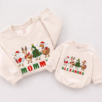 Festive Christmas Goose & Tree Family Sweatshirts with Custom Names, Matching Holiday Outfits for Parents and Kids