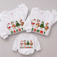 Festive Christmas Goose & Tree Family Sweatshirts with Custom Names, Matching Holiday Outfits for Parents and Kids