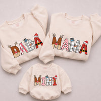 Festive DADA MAMA MINI Matching Family Sweatshirts, Christmas Reindeer & Santa Hat Design, Personalized Holiday Outfits