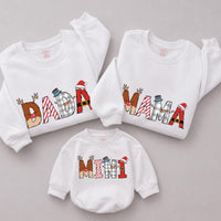 Festive DADA MAMA MINI Matching Family Sweatshirts, Christmas Reindeer & Santa Hat Design, Personalized Holiday Outfits