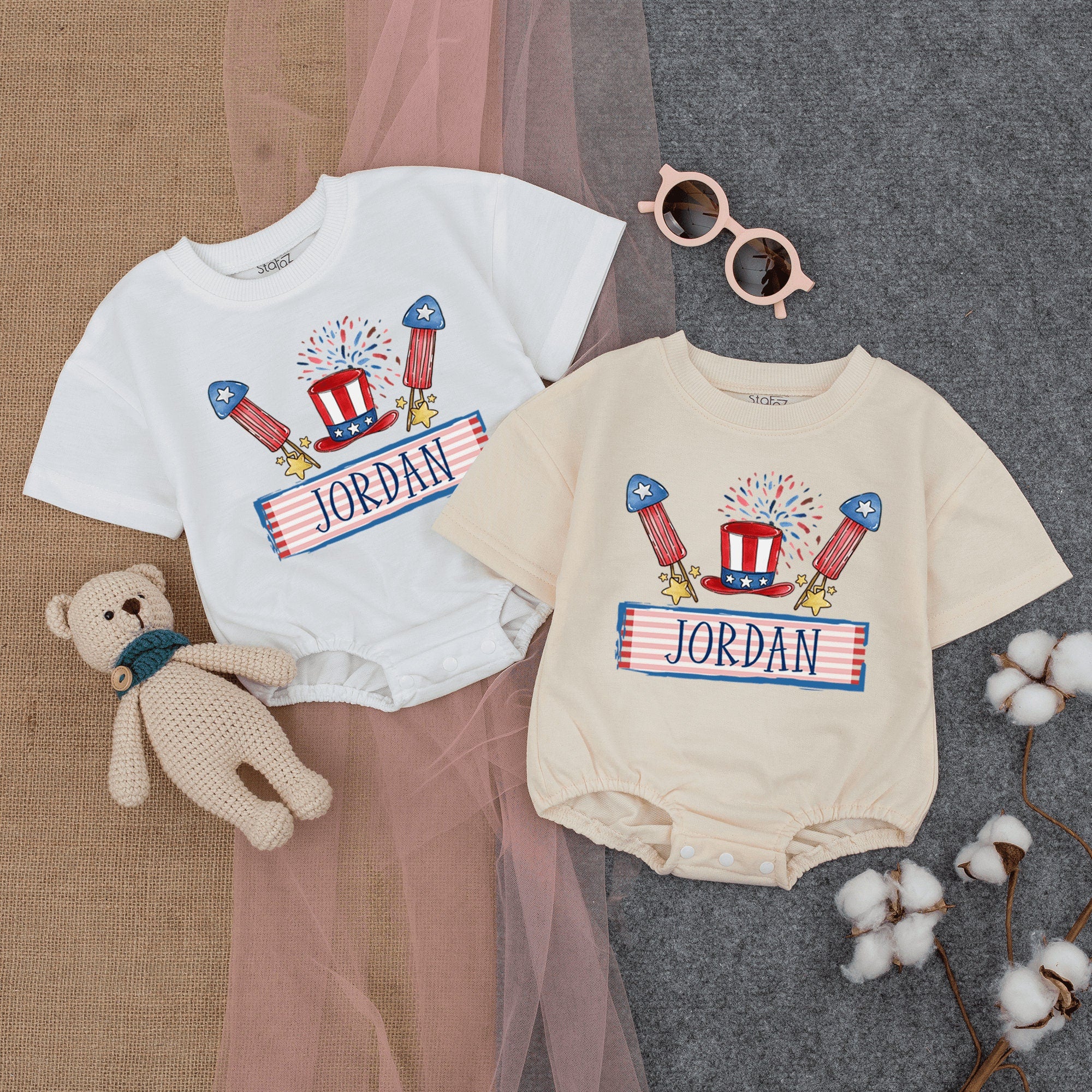 Festive Fourth of July Baby Romper with Stars and Stripes Hat Design Soft Cotton Infant Bodysuit for Holiday Celebrations and Memorial Day