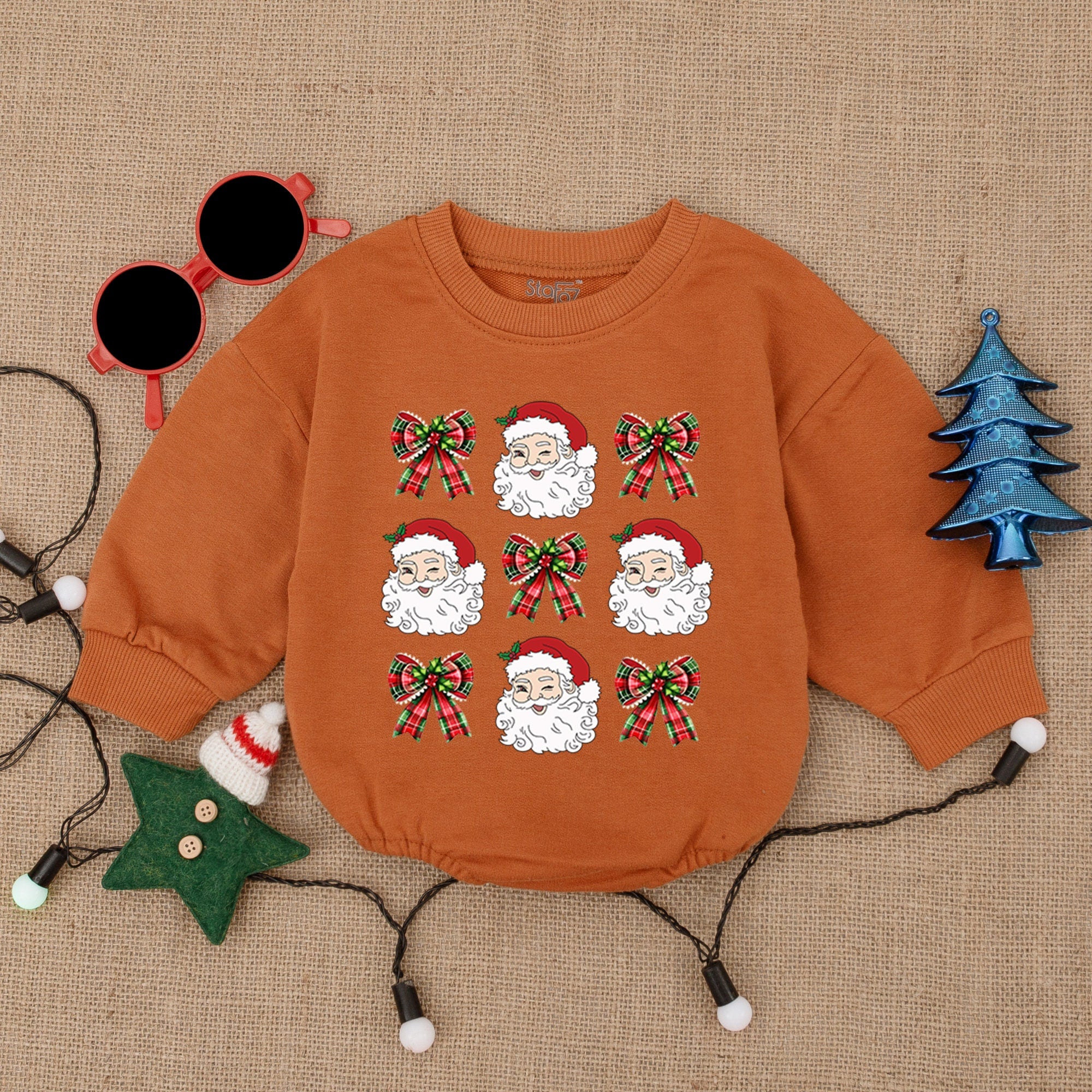 Festive Santa and Bow Baby Romper Christmas Outfit Infant Holiday Wear Soft Cotton Cheerful Gift