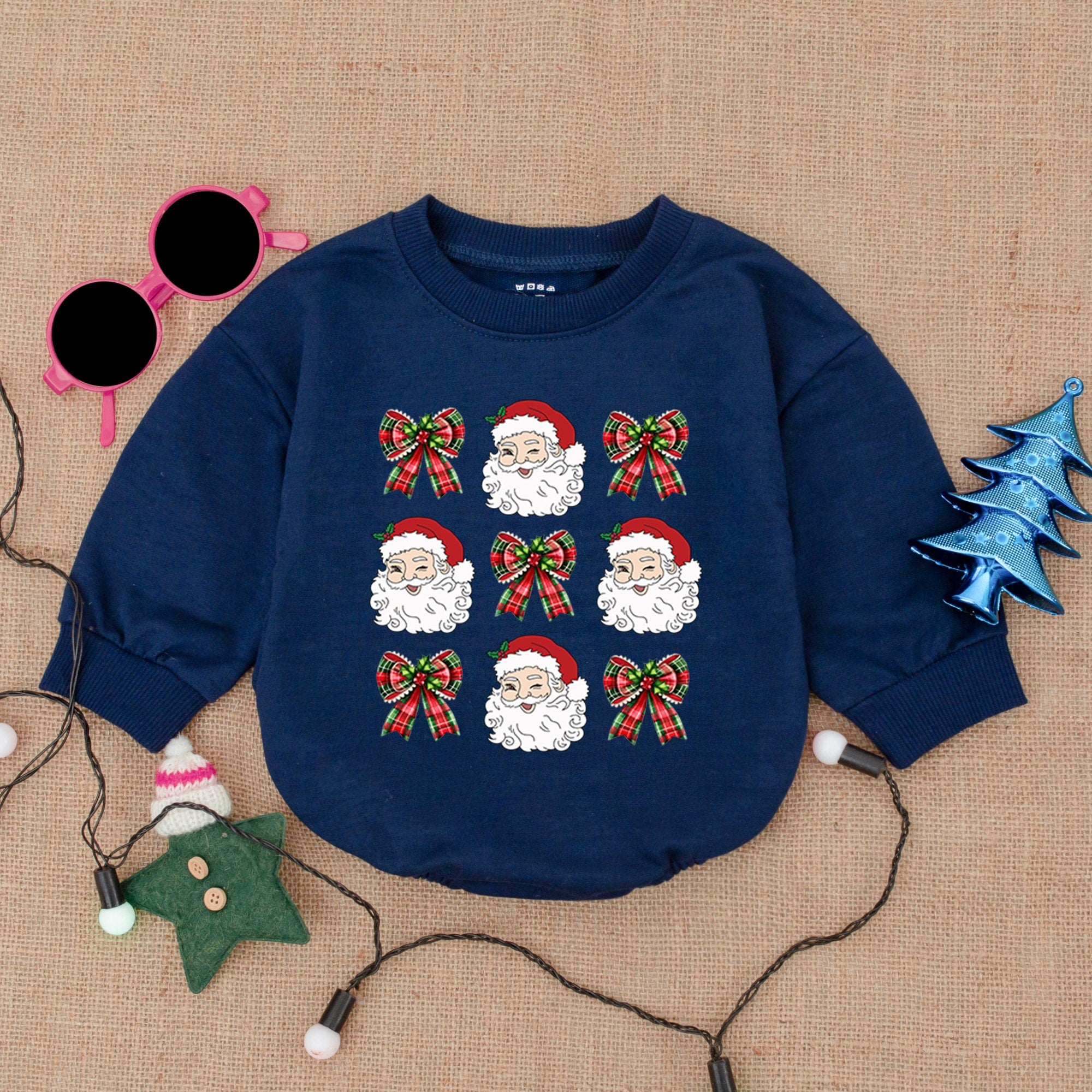 Festive Santa and Bow Baby Romper Christmas Outfit Infant Holiday Wear Soft Cotton Cheerful Gift