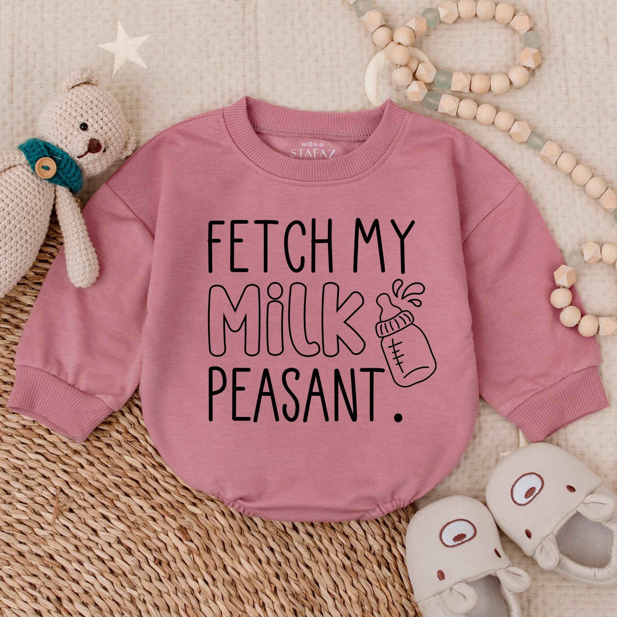 Fetch My Milk Peasant Baby Romper Funny Bodysuit Infant Gift Cute Soft Cotton Outfit Baby Shower Idea
