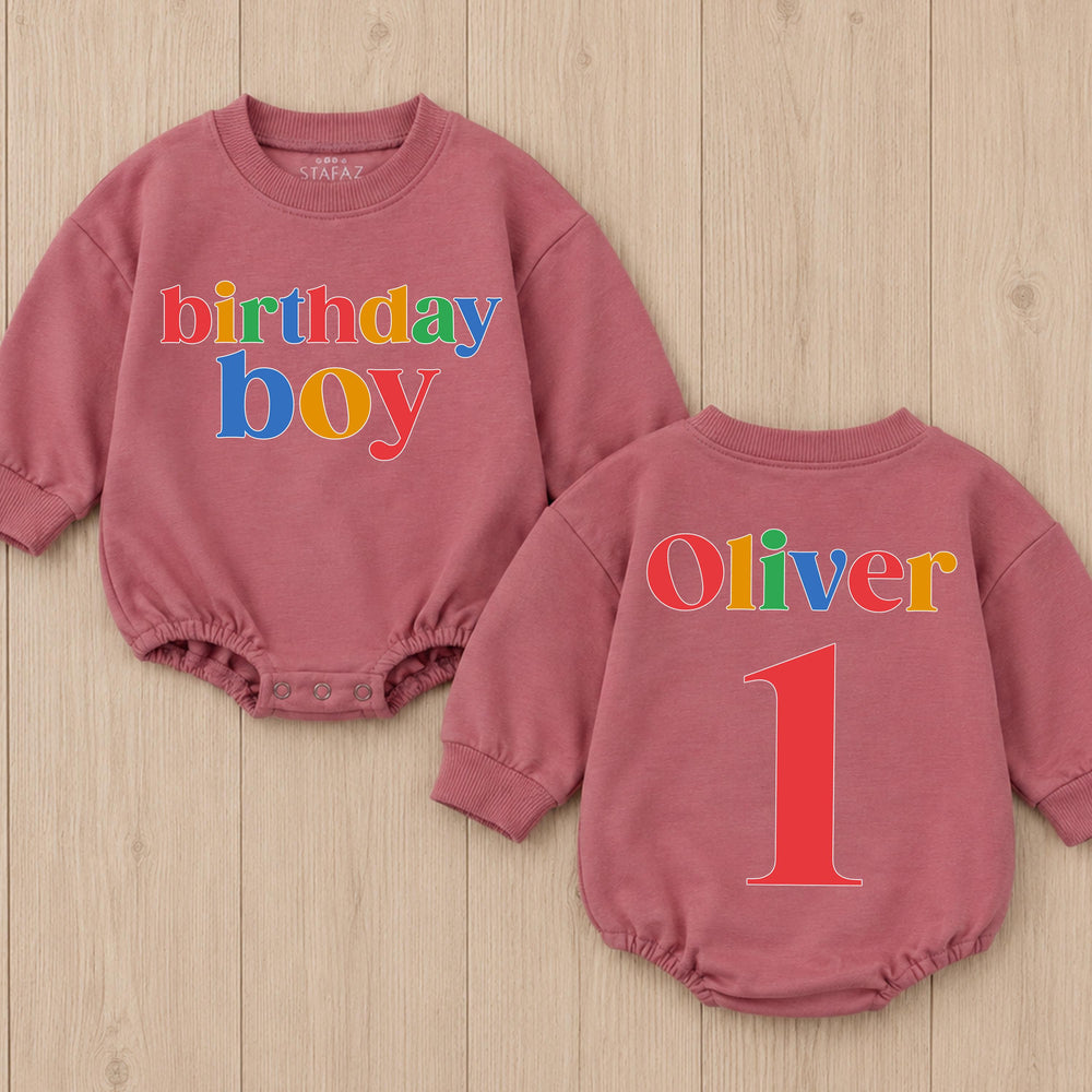 First Birthday Boy Romper with Colorful Name and Number 1, Personalized Baby Outfit, Fun Multicolor Cake Smash Clothes for Party