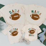 First Birthday Football Family Shirts Personalized Baby Toddler Outfit Soft Comfortable Cotton Dad Mom Sister 1st Year Down Design