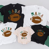 First Birthday Football Family Shirts Personalized Baby Toddler Outfit Soft Comfortable Cotton Dad Mom Sister 1st Year Down Design