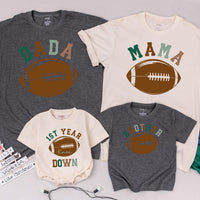 First Birthday Football Family Shirts Personalized Baby Toddler Outfit Soft Comfortable Cotton Dad Mom Sister 1st Year Down Design