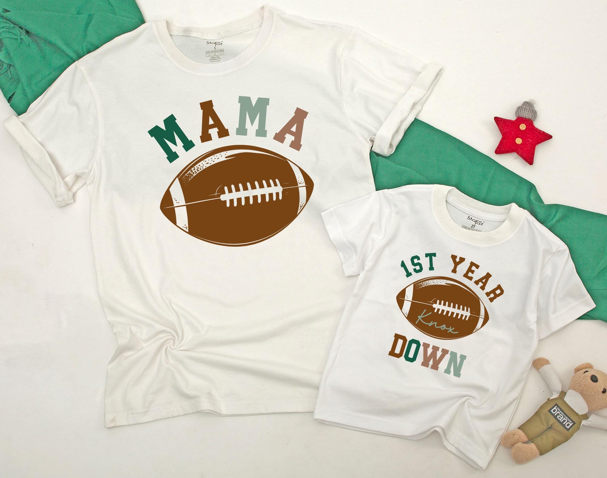 First Birthday Football Family Shirts Personalized Baby Toddler Outfit Soft Comfortable Cotton Dad Mom Sister 1st Year Down Design