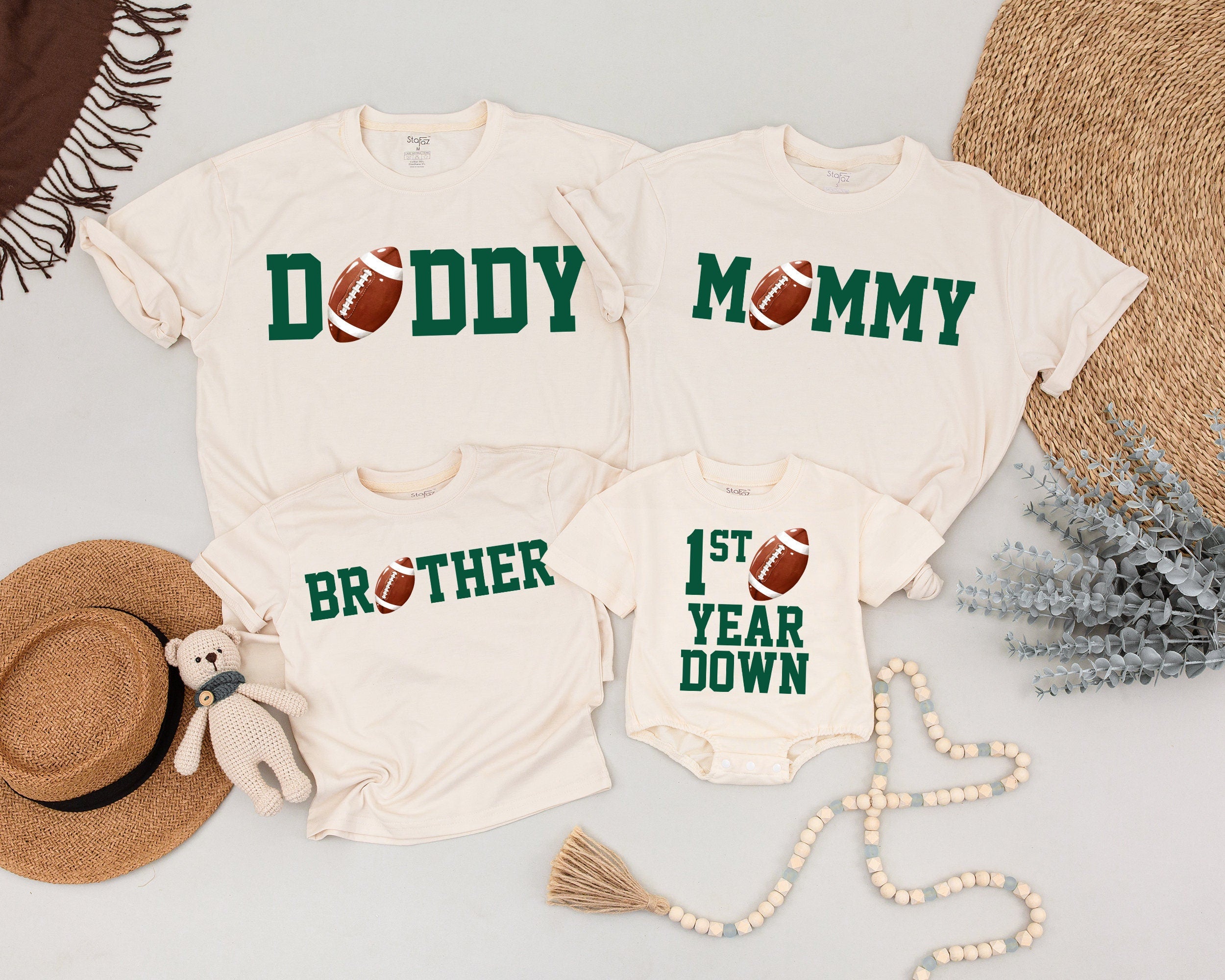 First Birthday Football Shirt for Boys and Matching Family Outfits Customizable Dad and Baby Tee Football Theme 1st Birthday Party Gift