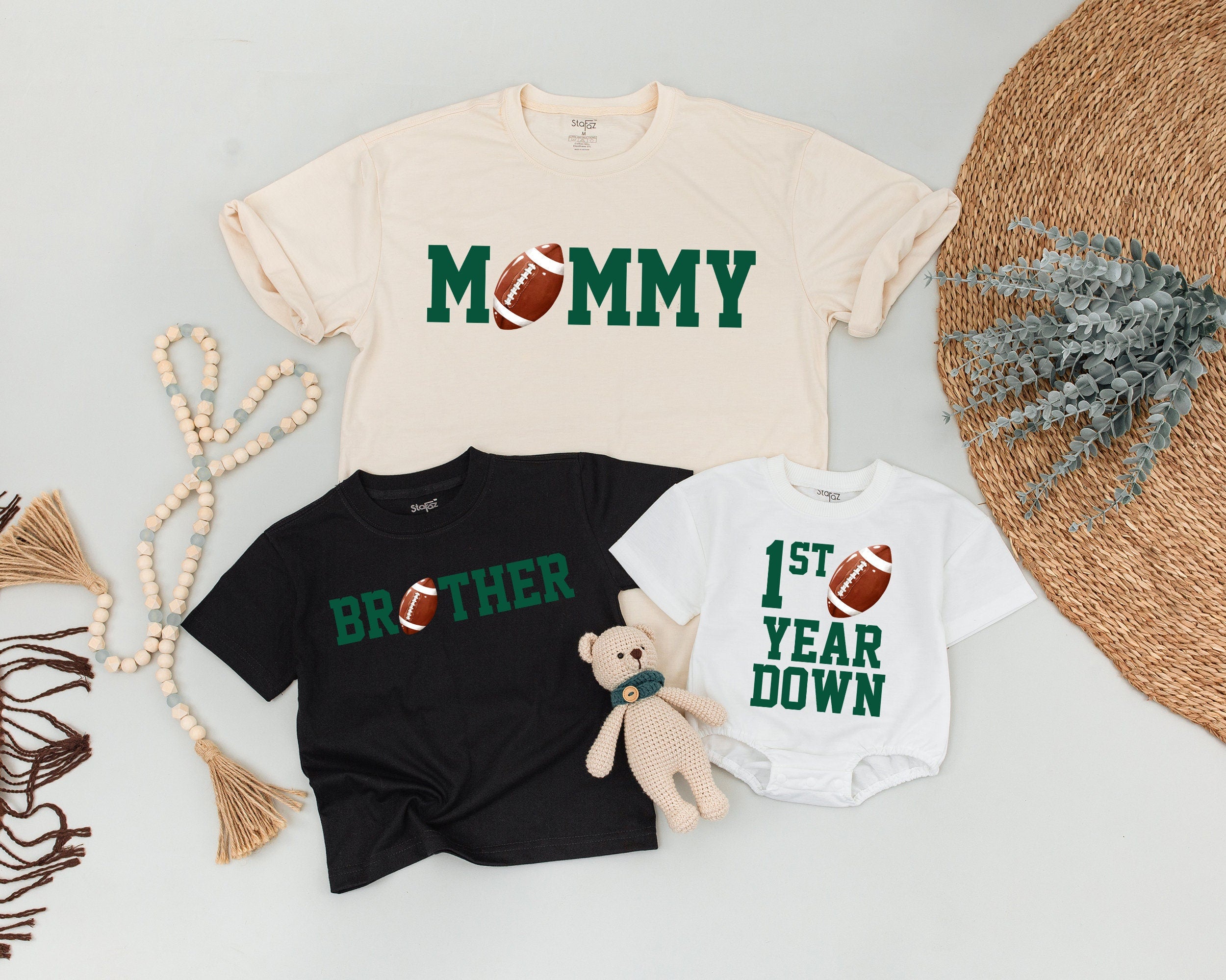 First Birthday Football Shirt for Boys and Matching Family Outfits Customizable Dad and Baby Tee Football Theme 1st Birthday Party Gift