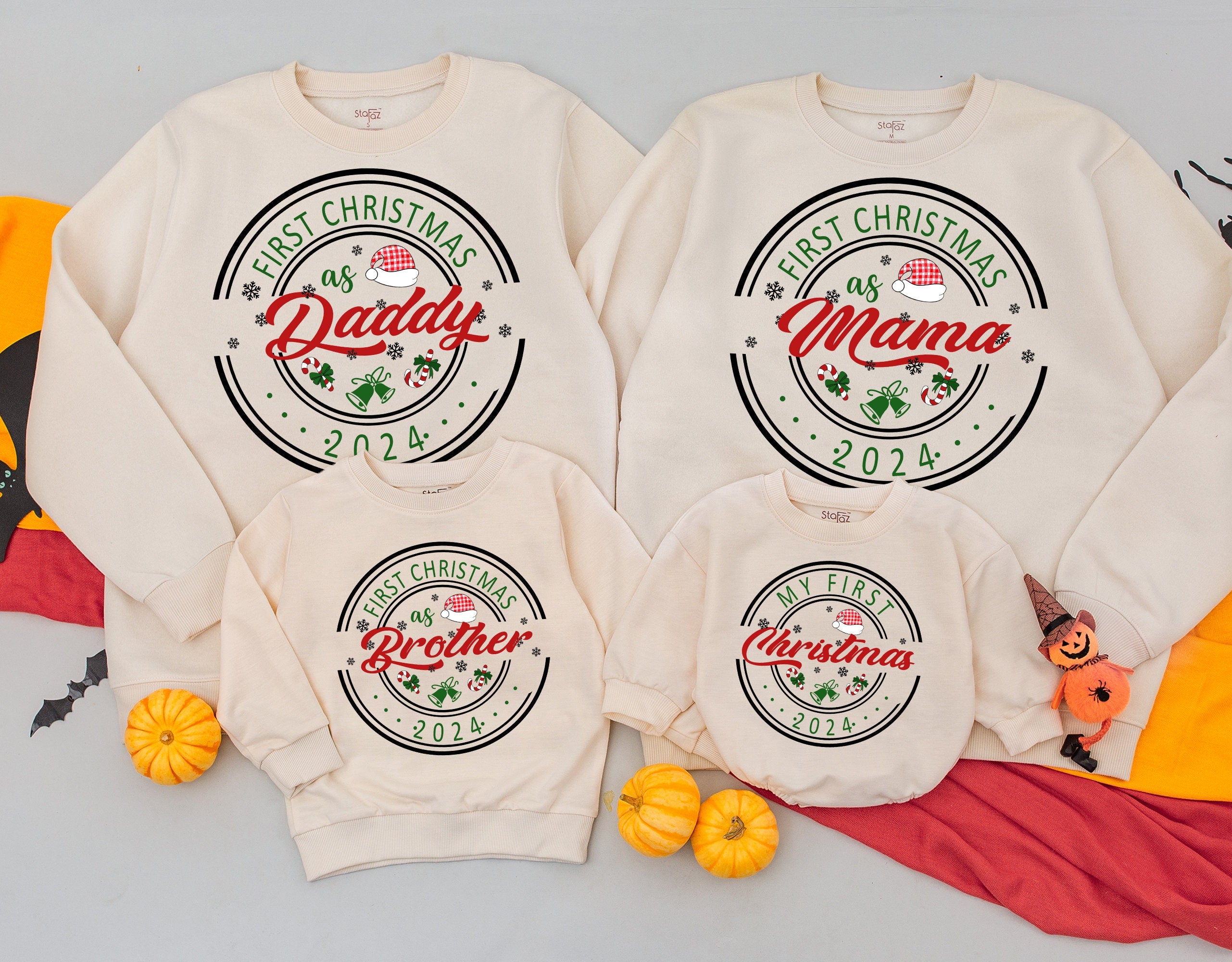 First Christmas 2024 Matching Family Sweatshirt Cozy Holiday Outfit for Daddy, Mama, Baby Personalized Festive Cotton Tee