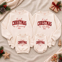 First Christmas as Mommy and Daddy 2026 Sweatshirts and Baby Romper Set, Matching Family Holiday Outfits with Custom Names