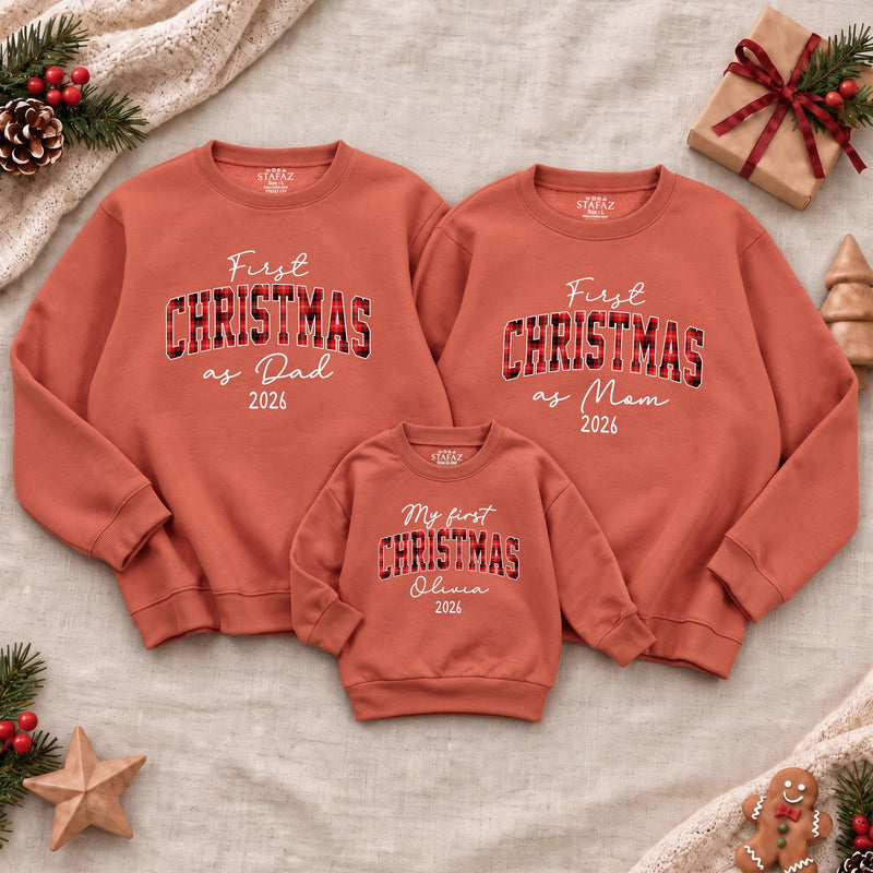 First Christmas as Mommy and Daddy 2026 Sweatshirts and Baby Romper Set, Matching Family Holiday Outfits with Custom Names
