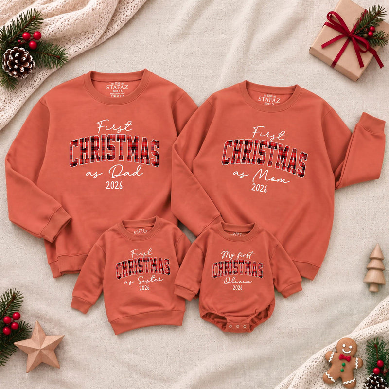 First Christmas as Mommy and Daddy 2026 Sweatshirts and Baby Romper Set, Matching Family Holiday Outfits with Custom Names