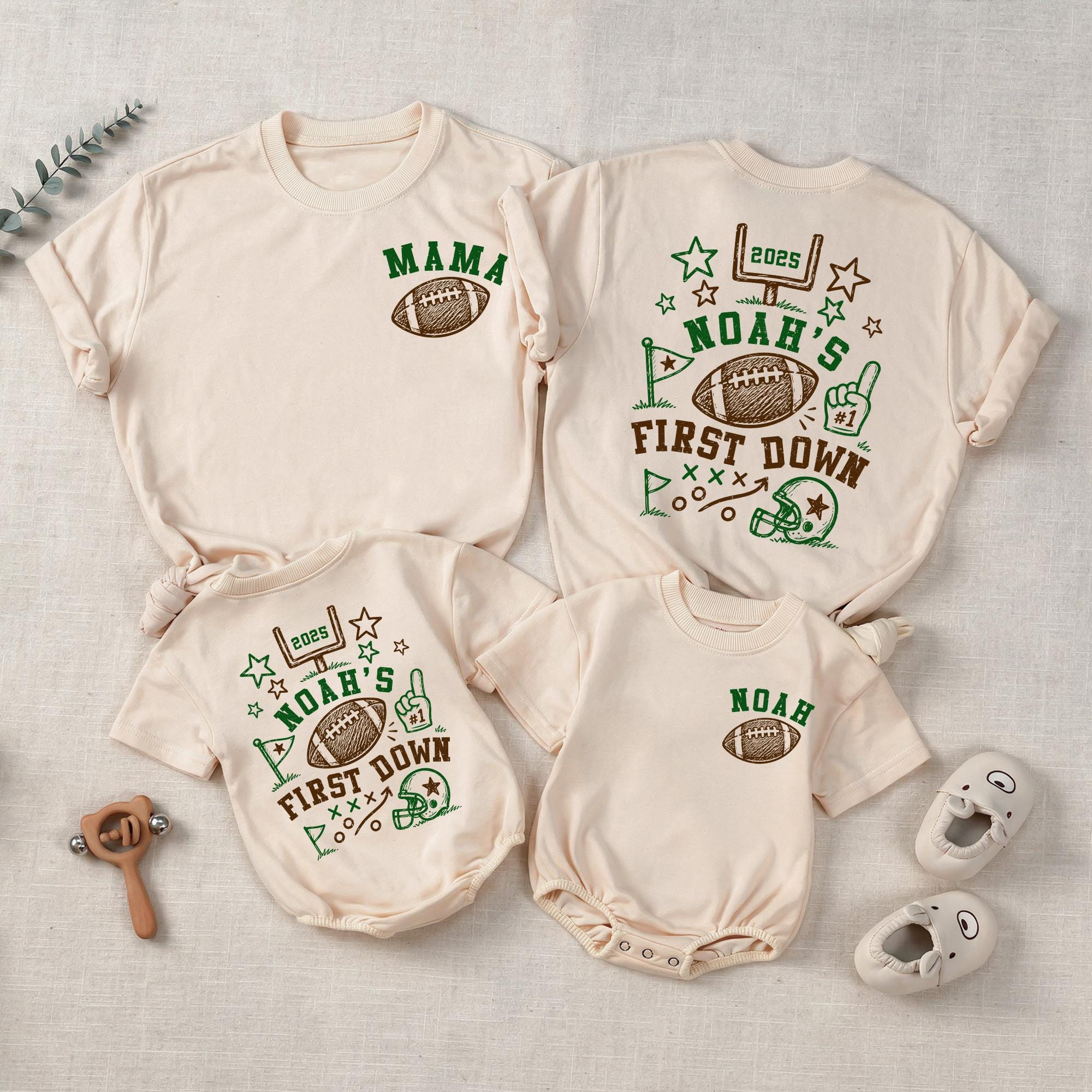 First Down Shirt Personalized, Football Birthday Baby Matching Romper