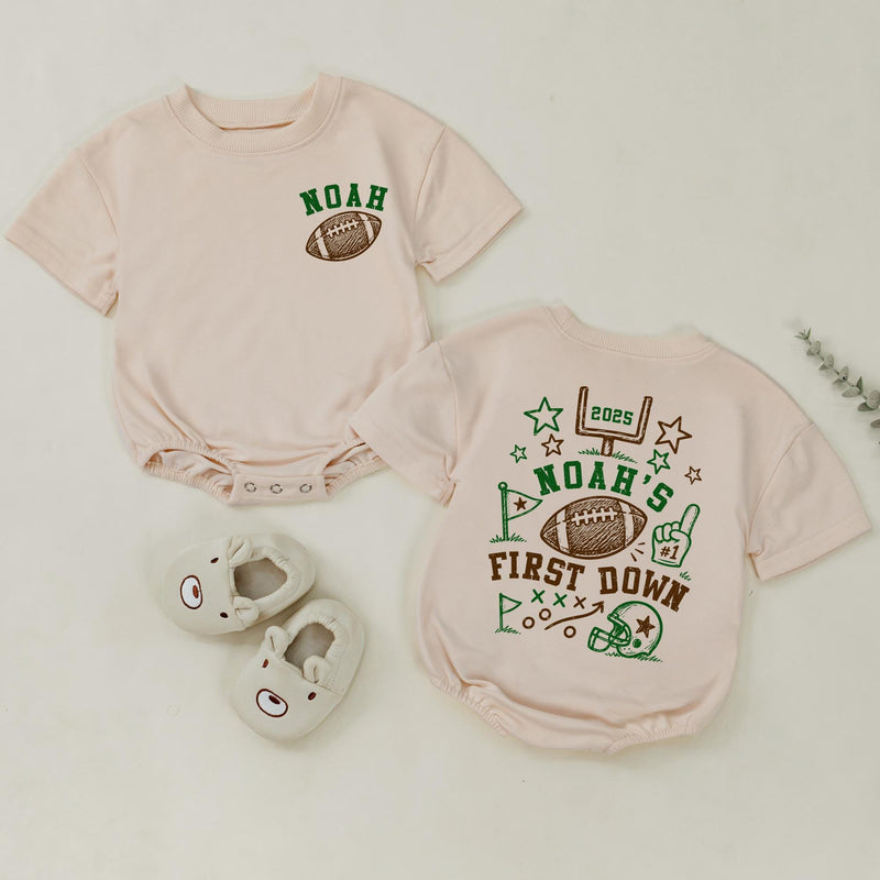 First Down Shirt Personalized, Football Birthday Baby Matching Romper