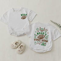 First Down Shirt Personalized, Football Birthday Baby Matching Romper