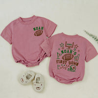 First Down Shirt Personalized, Football Birthday Baby Matching Romper